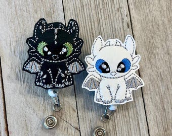 Black Dragon Badge Reel: Cartoon Feltie ID Holder
