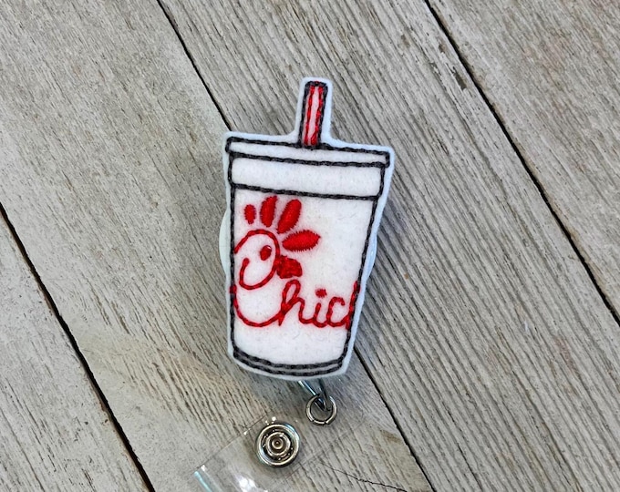 Chicken cup badge holder, chicken cup feltie, lemonade cup ID, badge pull