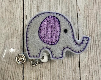 Eleohant badge reel, purple elephant feltie, ID holder, badge pull
