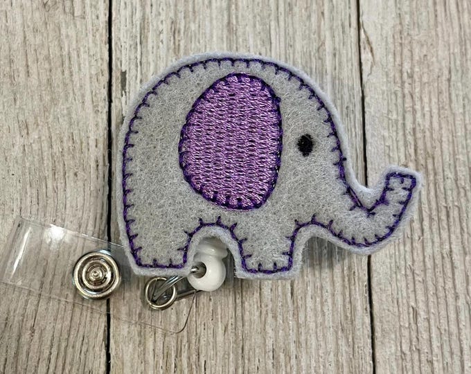 Eleohant badge reel, purple elephant feltie, ID holder, badge pull