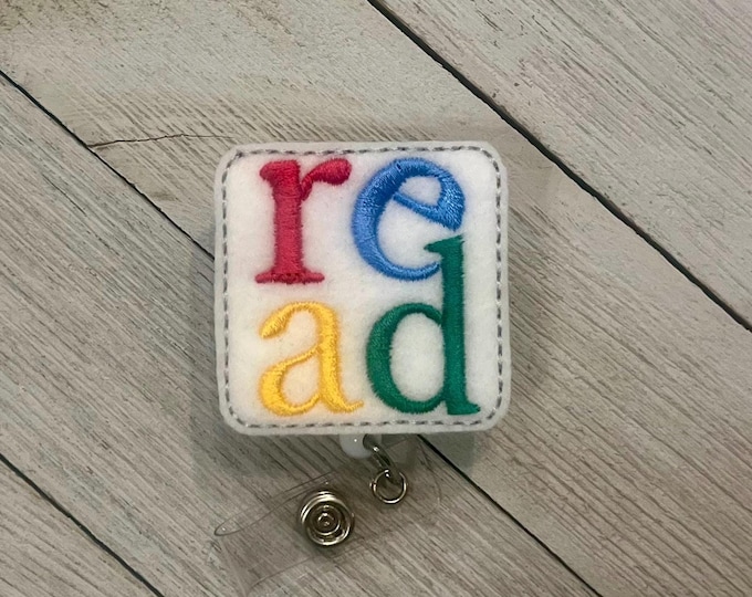 READ badge holder, Reading badge, read feltie, retractable reel, badge pull