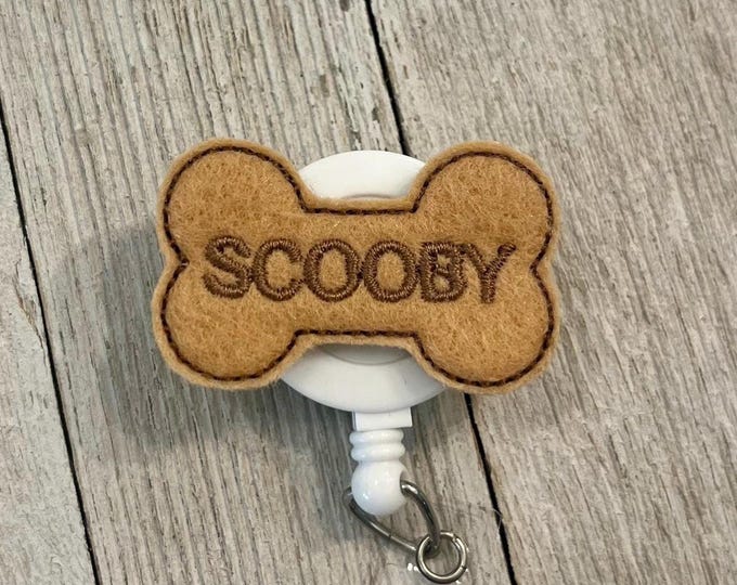 Dog nine badge holder, Scooby bone badge holder, dog bone feltie, badge pull