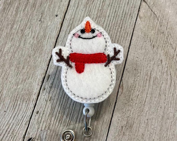 Gazing Snowman Felt Badge Reel: ID Holder, Nurse, Teacher