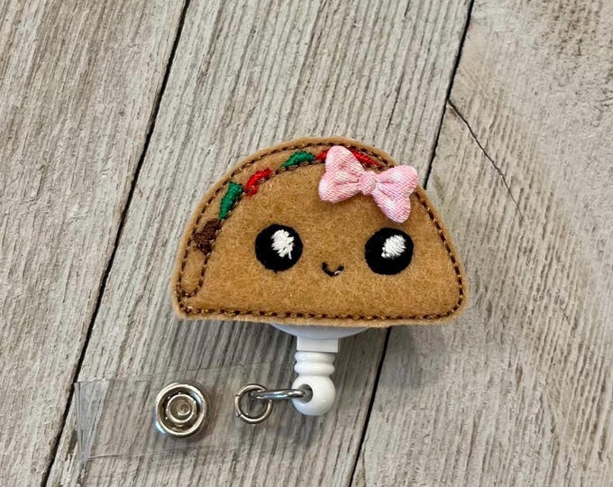 Taco Badge Reel: Embroidered Felt Food ID Holder