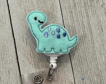 Dinosaur badge holder, brachiosaurus, dinosaur feltie retractable reel, badge holder