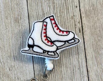 Ice Skates Felt Badge Reel: Retractable ID Holder