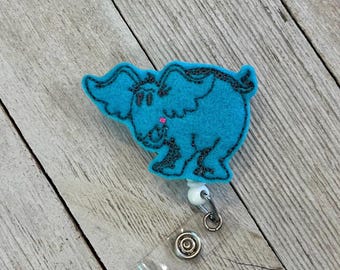 Elephant badge reel, story book elephant, elephant ID holder, elephant feltie, badge pull