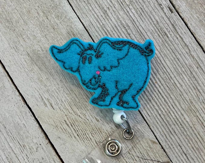 Elephant badge reel, story book elephant, elephant ID holder, elephant feltie, badge pull