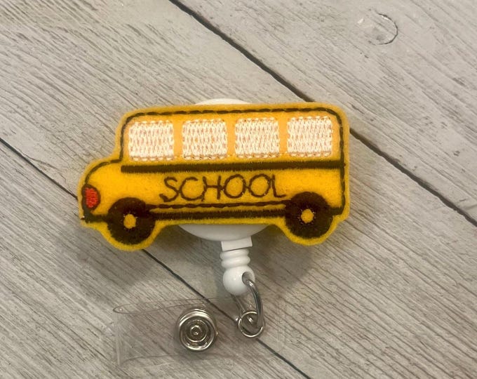 School bus badge holder, school bus ID, Bus feltie, retractable reel, badge pull