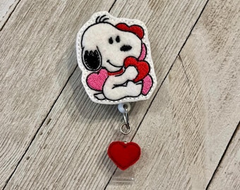 White Dog Feltie Badge Reel: Heart ID Holder