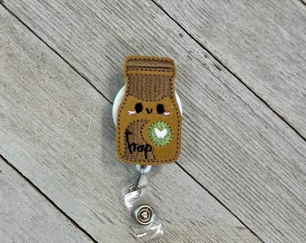 Coffee Felt Badge Holder: Frappuccino Design, Retractable ID Reel