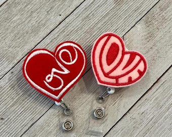 Embroidered Heart Badge Reel: Felt ID Holder