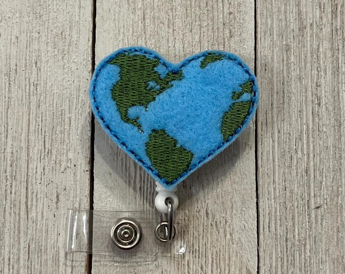 World badge holder, retractable reel,  School badge holder, heart world