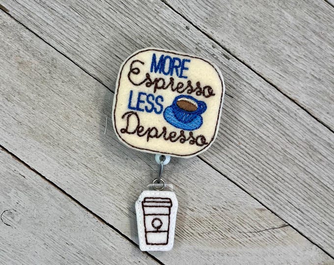 More espresso badge holder, espresso feltie, coffee badge holder, badge pull