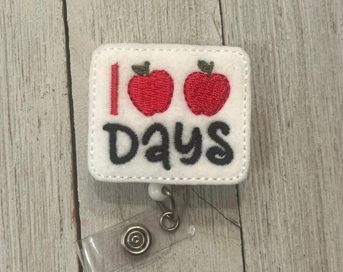 100 days badge holder, retractable reel,  School badge holder, Apple badge holder
