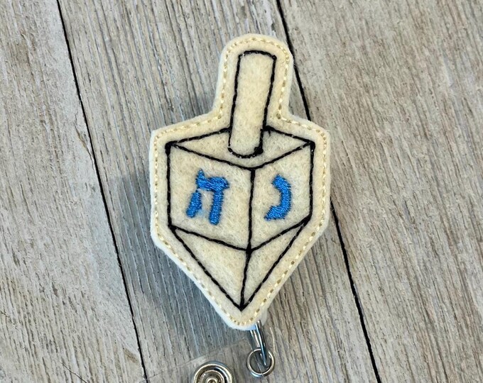 Dreidel Felt Badge Reel: Jewish Game ID Holder