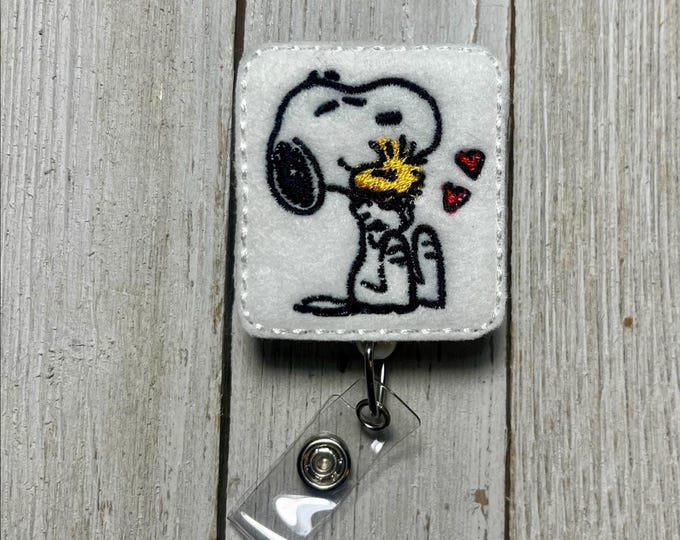 Hugging Dog Feltie Badge Reel - ID Holder