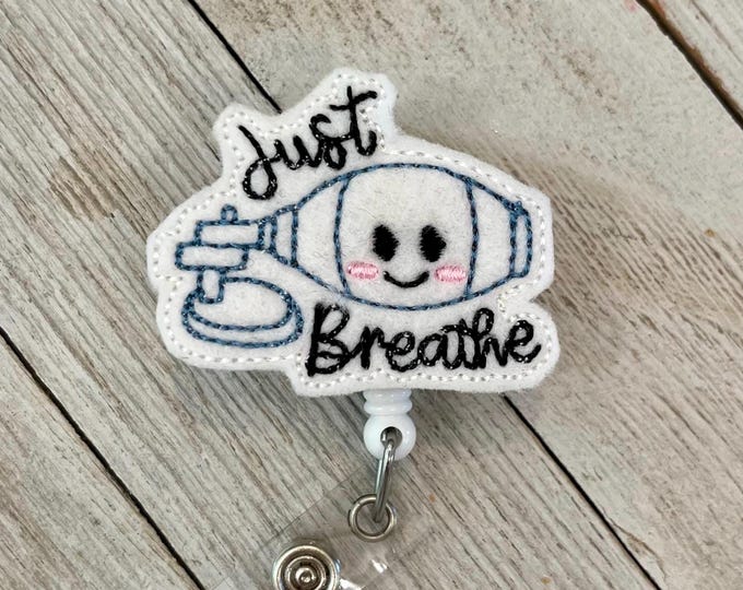 Just Breathe badge reel, AMBU bag badge reel, AMBU bag feltie, CPR badge, badge pull