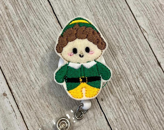Buddy badge reel, elf ID holder, buddy feltie, badge pull