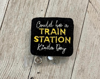 Train Station Badge Reel: Yellow Stone Feltie ID Holder