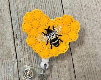 Honeycomb Bee Felt Badge Reel: ID Holder