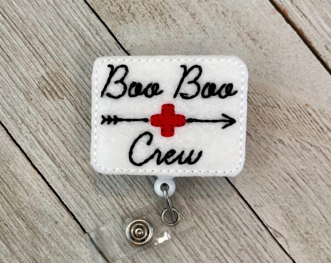 Boo boo crew badge reel, Boo boo crew ID holder, Boo boo crew feltie, badge pull