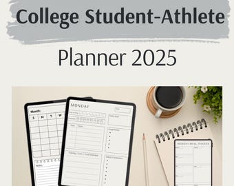 Planificador para estudiantes universitarios-atletas / PDF imprimible para programación mensual, semanal y diaria / Entrenamiento, clases, recuperación, registro de nutrición e hidratación