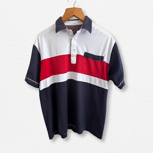 Vintage St. Michael Colour Block Polo Shirt – Early 90s Style, Navy/Red/White, Size M-L