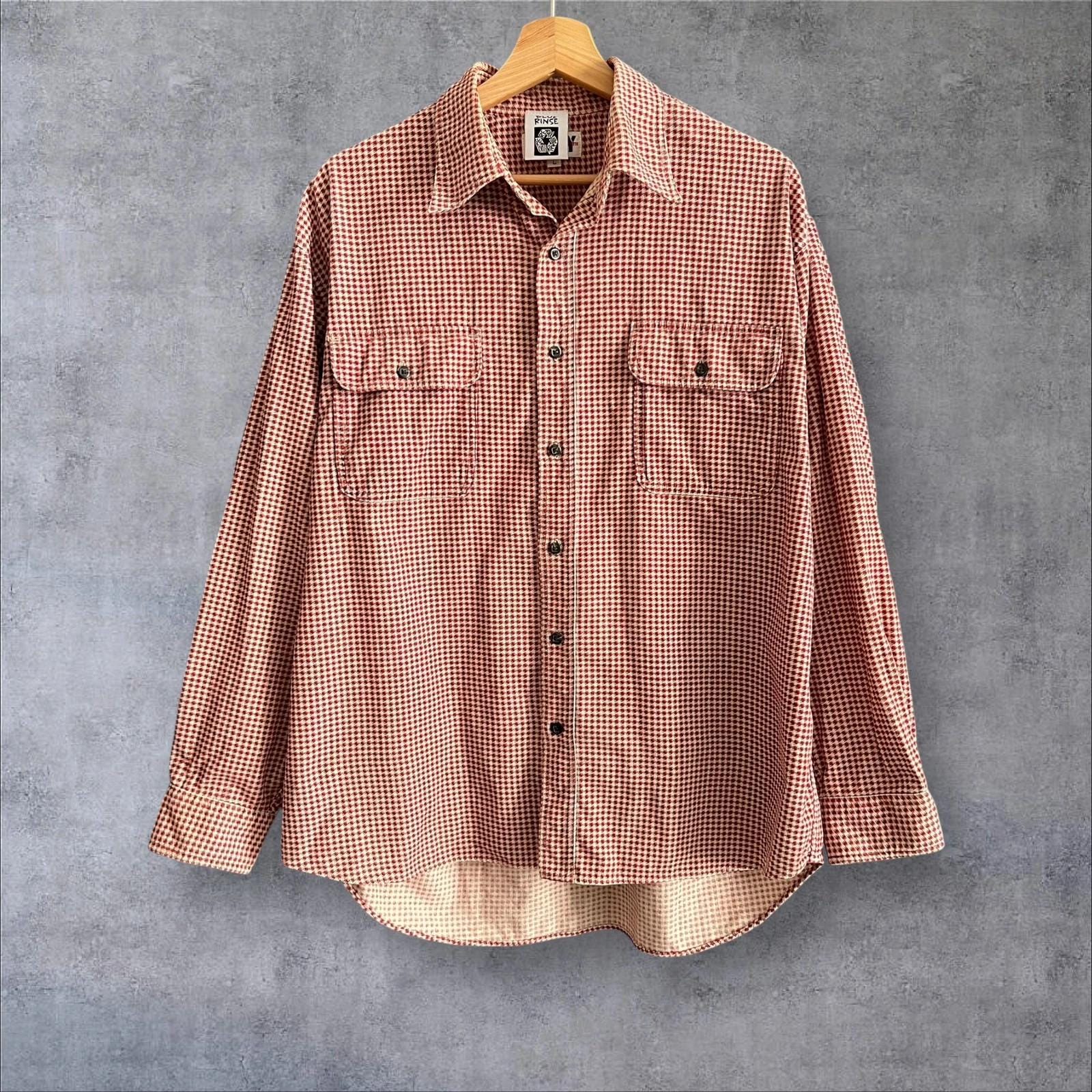 NAVY Japan Red Check Utility Shirt Large – Vintage 100% Cotton Workwear Overshirt with Double Pockets – Rare Japanese Streetwear