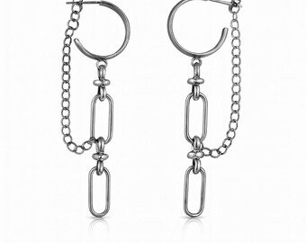 Pendientes de aro con eslabones de cadena hechos a mano / Joyería industrial punk con estilo