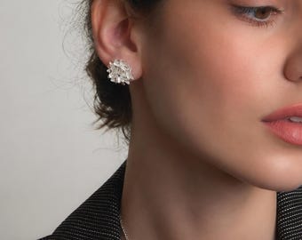 Pendientes de plata texturizados, pendientes geométricos minimalistas, joyería arquitectónica llamativa, pendientes de plata modernos, regalo de estilo único