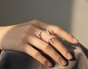 Anillo de orquídea Encyclia de plata de ley, joyería botánica ajustable