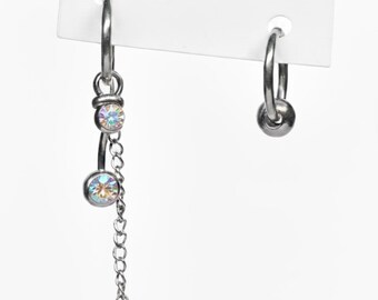 Pendientes asimétricos de acero inoxidable con diamantes de imitación, hechos a mano, estilo E-Girl Y2K