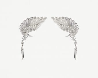 Sterling Silver Soaring Bird Earrings | Sculptural Minimalist Jewelry | Nature Inspired Statement Studs