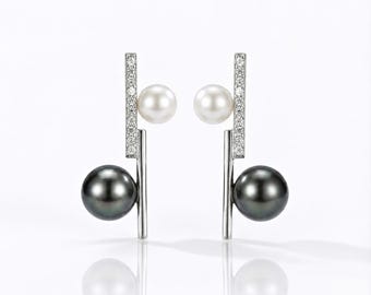 Pendientes de perlas dobles / Joyería minimalista moderna / Estilo chica limpia / Regalo para ella