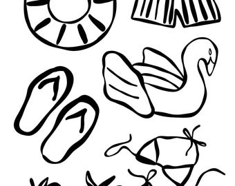 Pool Day Printable Coloring Page Digital Download