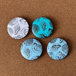 Handstamped Seashells Pinback Buttons 2.25 Inches