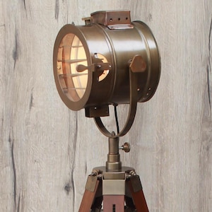 Vintage Tripod Floor Lamp In Antique Brown Finish