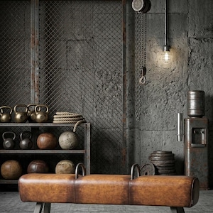 Distressed Brown Grey Black Leather - Pommel Horse Bench – Industrial Gym Inspired Seating