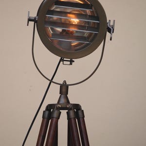 Vintage Antique Brown Tripod Floor Lamp Shutter Design