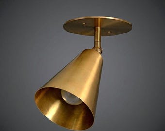 Adjustable Brass Cone Spotlight: Mid-Century Modern Wall Sconce, Industrial Task Light