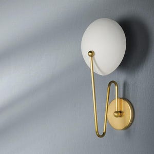 Scone Wall Lamp with Brass Frame & White Glass Globe – Modern, Minimalist Lighting Fixture