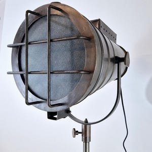 Vintage Industrial Tripod Floor Lamp: Adjustable Brass Spotlight, Wooden Base