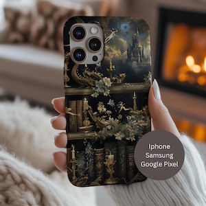 Funda de fantasía literaria, fundas resistentes para amantes de la lectura, funda de dragón, idea de regalo única, funda gótica