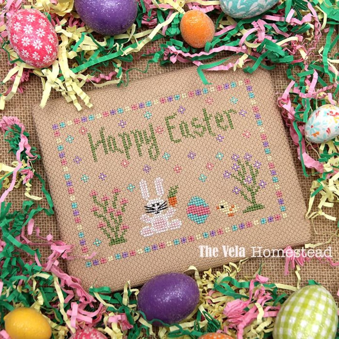 Cross Stitch Happy Easter Pattern PDF, Digital Pattern by the Vela ...