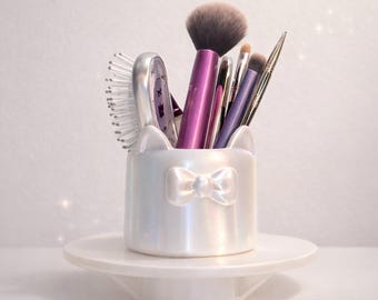 3D Gedruckter Katzenohr Schreibtisch Organizer | Kawaii Make-up Pinsel Halter