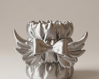 Silver Angel Bow Makeup Brush Holder | Pearl Finish Girly Vanity Organizer