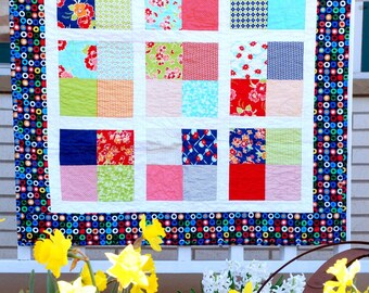 CLEARANCE Baby Girl Quilt, Handmade Baby Blanket -- Soda Pop Shop - Modern Patchwork - Baby Blanket -- Bright Colors - Baby Shower Gift