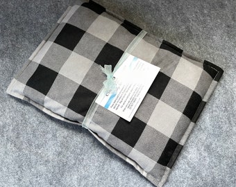 FLANNEL Microwave Heating Pad, Large Corn Bag, Microwave Heat Pack, Bed Warmer, Corn Heated Bag -- Large 10x14 --  Flannel Gray Plaid