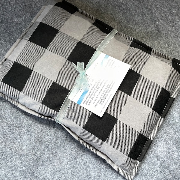 FLANNEL Microwave Heating Pad, Large Corn Bag, Microwave Heat Pack, Bed Warmer, Corn Heated Bag -- Large 10x14 --  Flannel Gray Plaid